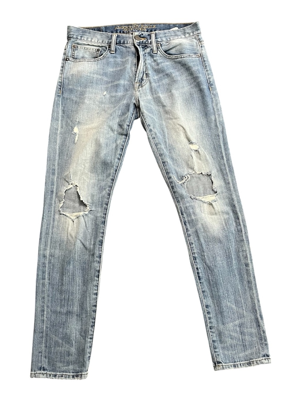 American Eagle Outfitters Light Blue Distressed Slim Straight Jeans